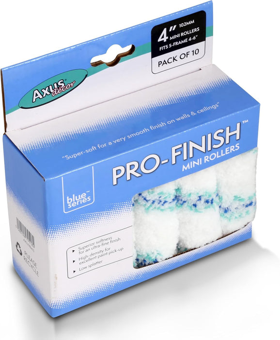 Axus Decor Pro-Finish Blue Series 4" 100mm Mini Paint Rollers - Medium Pile