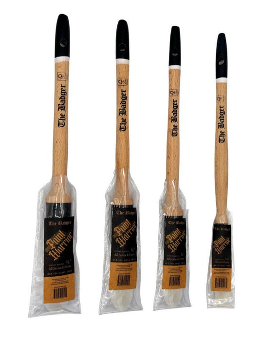 Paint Warrior BADGER Round Sash Paint Brush 4pc Oval Chisel Trim Nylon New