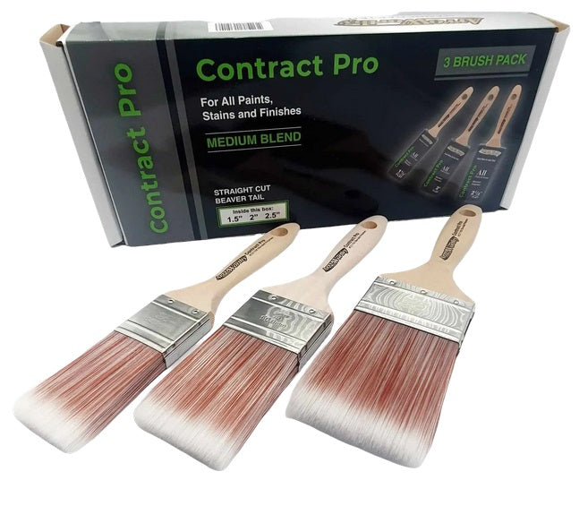 Arroworthy Paint Brush Contract Pro Straight Cut 3 Pack Beaver Tail Handle