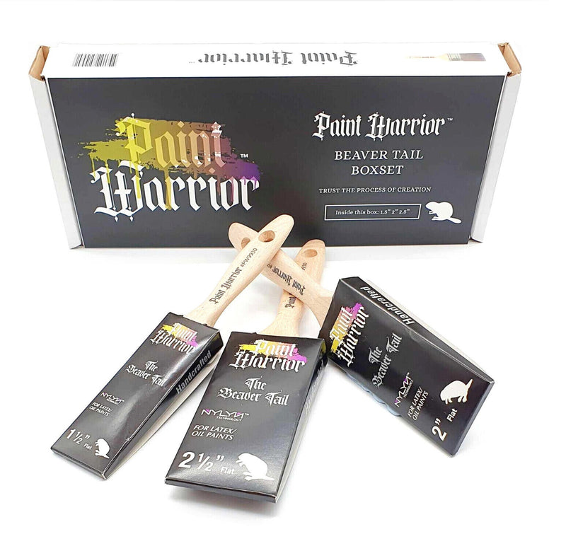 PAINT WARRIOR Paint Brush Beavertail Box Set Straight Cut Flat