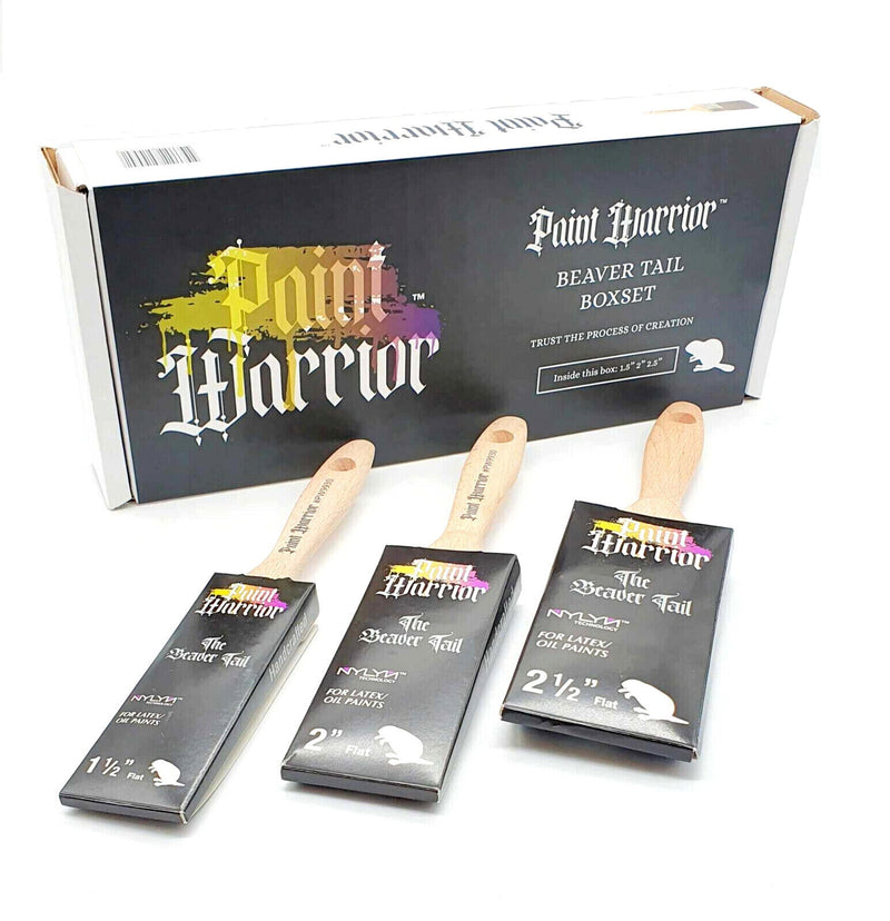 PAINT WARRIOR Paint Brush Beavertail Box Set Straight Cut Flat