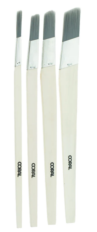 Coral Lining Fitch Paint Brushes Precision Angled 4 Piece Set
