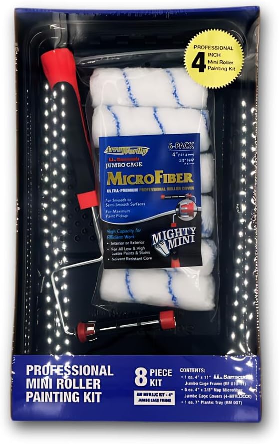 Arroworthy 8 Piece Painting Kit Deluxe Mighty Mini Jumbo Microfiber Roller Covers Painting Roller Kit 4 inch 3/8" 10mm
