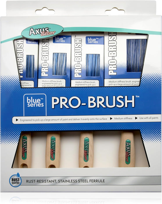 Axus Decor Blue Pro Paint Brush 4 Pack Professional Beavertail Paint Brush Set