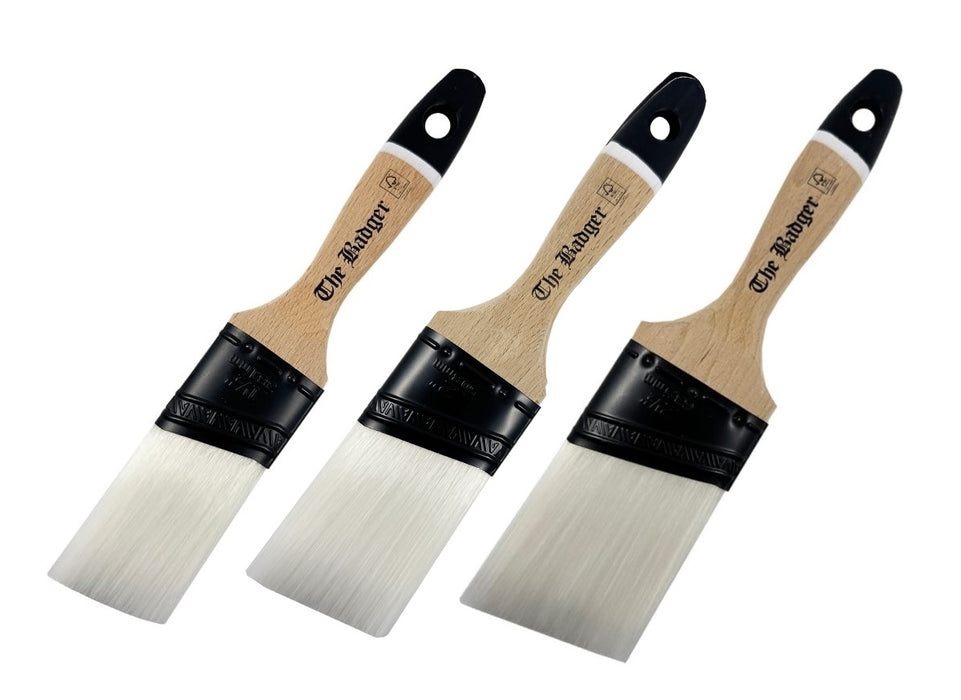 Paint Warrior BADGER Paint Brush Set BEAVERTAIL Oval Angle Nylon 1.5, 2, 2.5" in