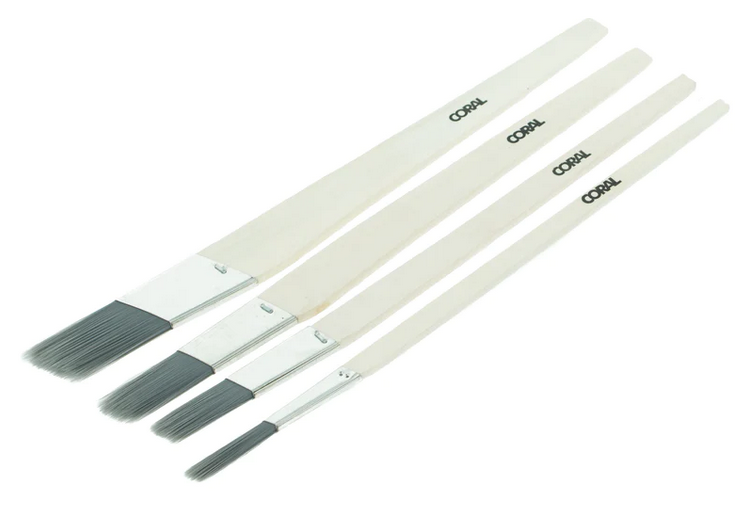 Coral Lining Fitch Paint Brushes Precision Angled 4 Piece Set