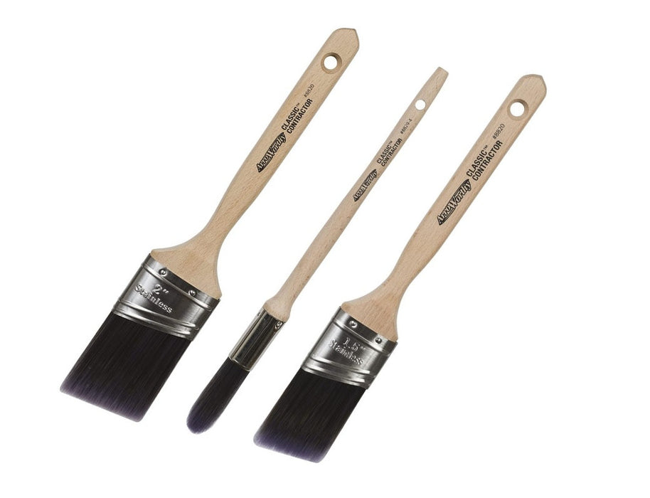 Arroworthy Box Brush Set, 1 x 1.5" Angled, 1 x 2" Angled Long Handle, 1 x 14mm Sash Round