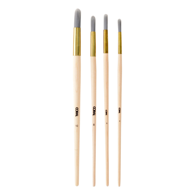 Coral Precision Paint Brush Set Round Fitch 4 Piece