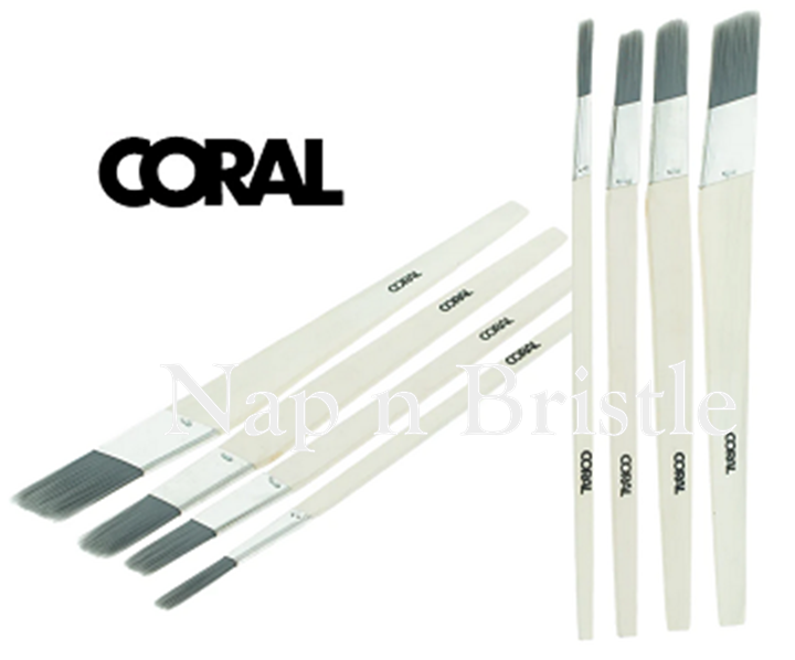 Coral Lining Fitch Paint Brushes Precision Angled 4 Piece Set