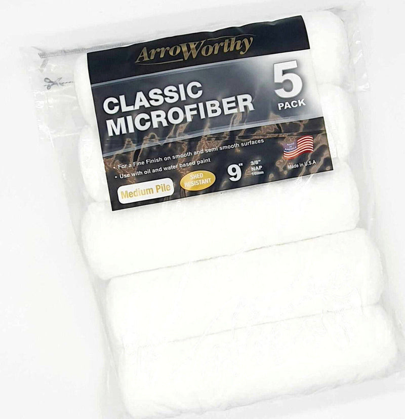 Arroworthy Paint Rollers Classic 9" Inch Five Sleeve Pack Microfiber Set