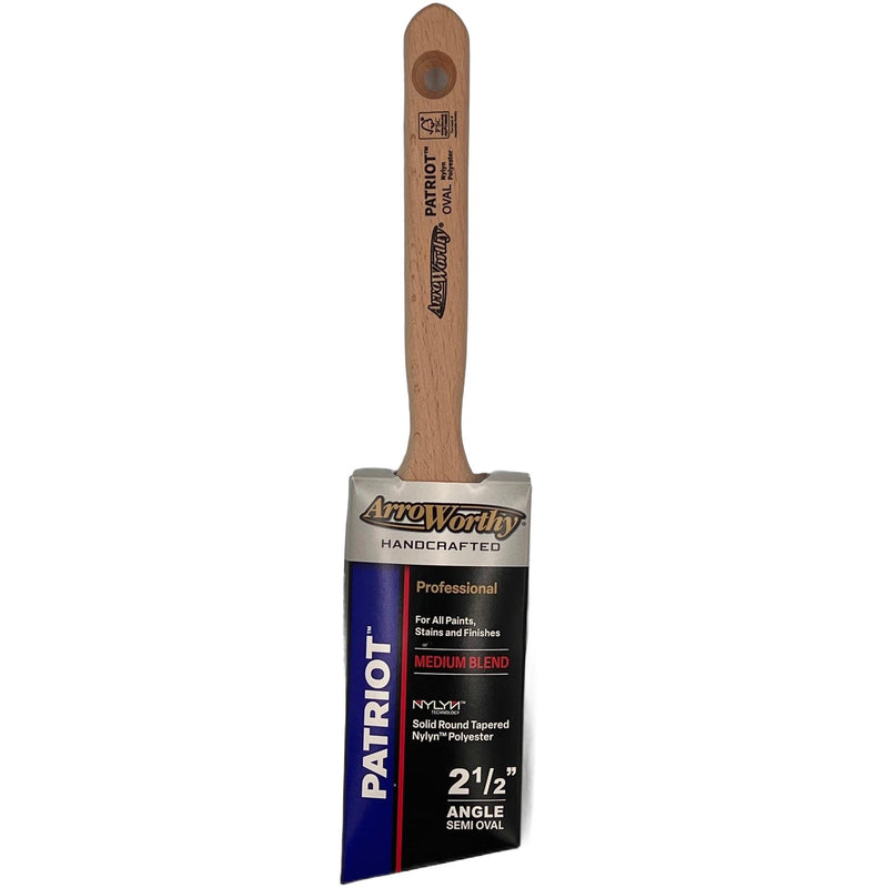 Arroworthy Patriot Paint brush with wooden handle and packaging labeled 'Patriot' on a white background
