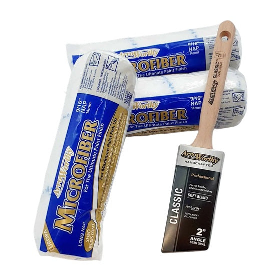 Arroworthy Paint Rollers Brush Classic Pro Pack 2"inch Brush 9"inch Microfibre Rollers
