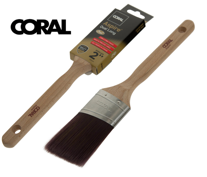 Coral Aspire Paint Brush 2" inch Long Handle Oval Angled Brush