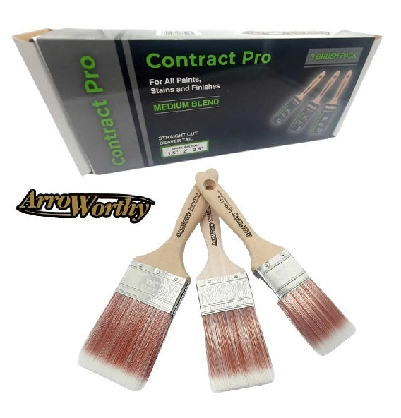 Arroworthy Paint Brush Contract Pro Straight Cut 3 Pack Beaver Tail Handle
