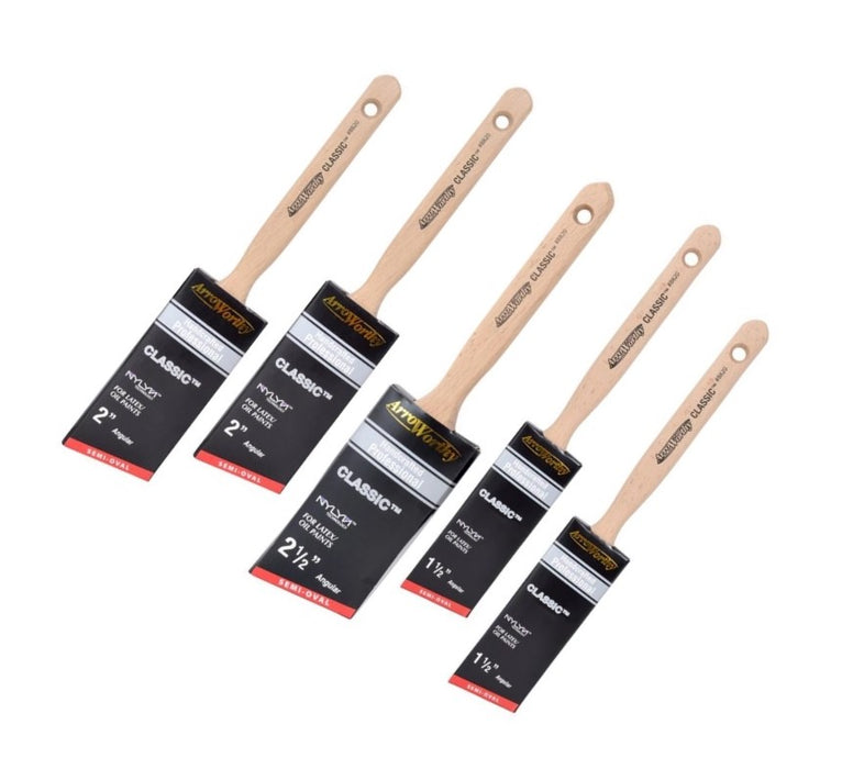 Arroworthy Classic 5 Pack Paint Brushes Long Handle Oval Angled BoxSet New