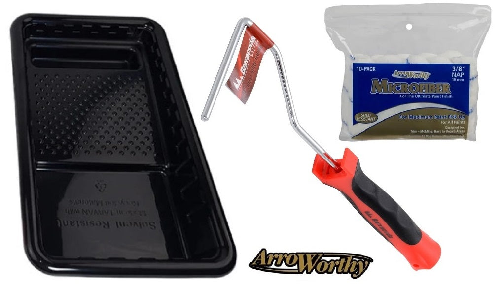 Arroworthy 12 Piece Paint Roller Kit - 4 x 11" Barracuda Push Fit Frame, 10 x 4" 3/8th NAP Microfibre Roller Sleeves, 7" Paint Tray