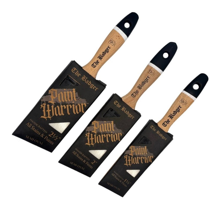 Paint Warrior BADGER Paint Brush Set BEAVERTAIL Oval Angle Nylon 1.5, 2, 2.5" in