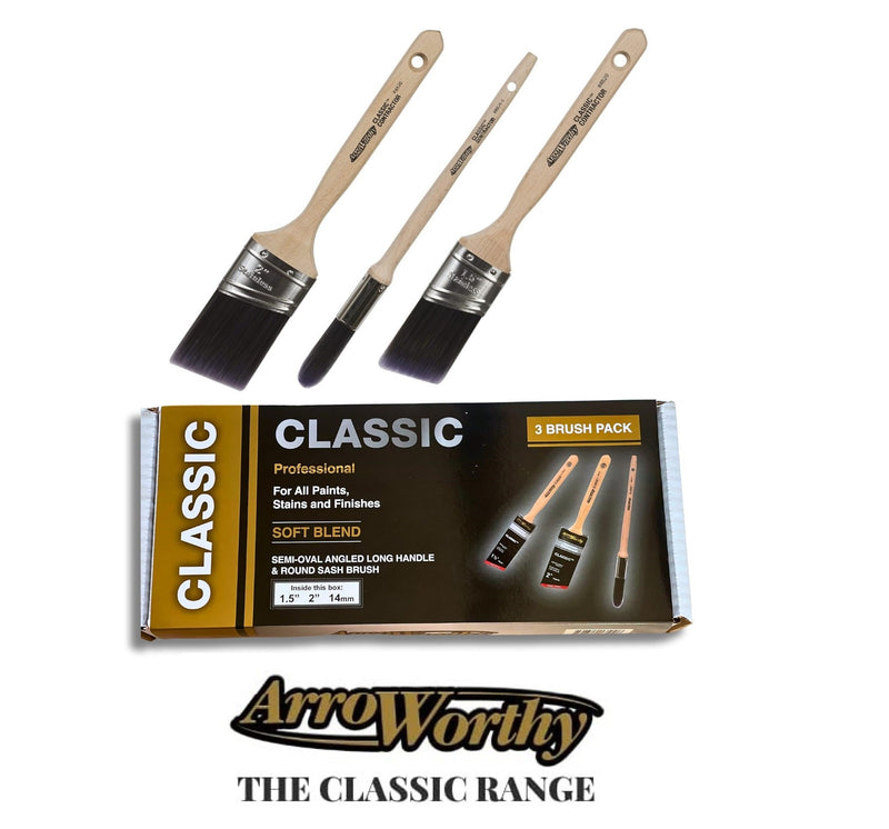 Arroworthy Paint Brush Set 3 Piece Angled Long Handle Sash Round