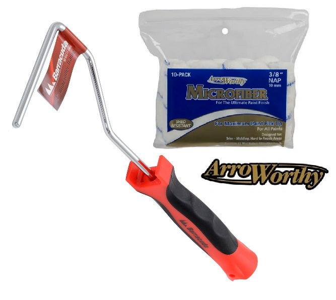 Arroworthy 12 Piece Paint Roller Kit - 4 x 11" Barracuda Push Fit Frame, 10 x 4" 3/8th NAP Microfibre Roller Sleeves, 7" Paint Tray