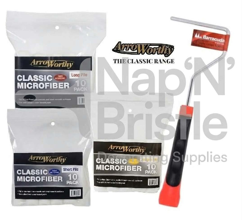 Arroworthy Paint Rollers 4" Inch Mini Push Fit Cage Set Classic Microfibre