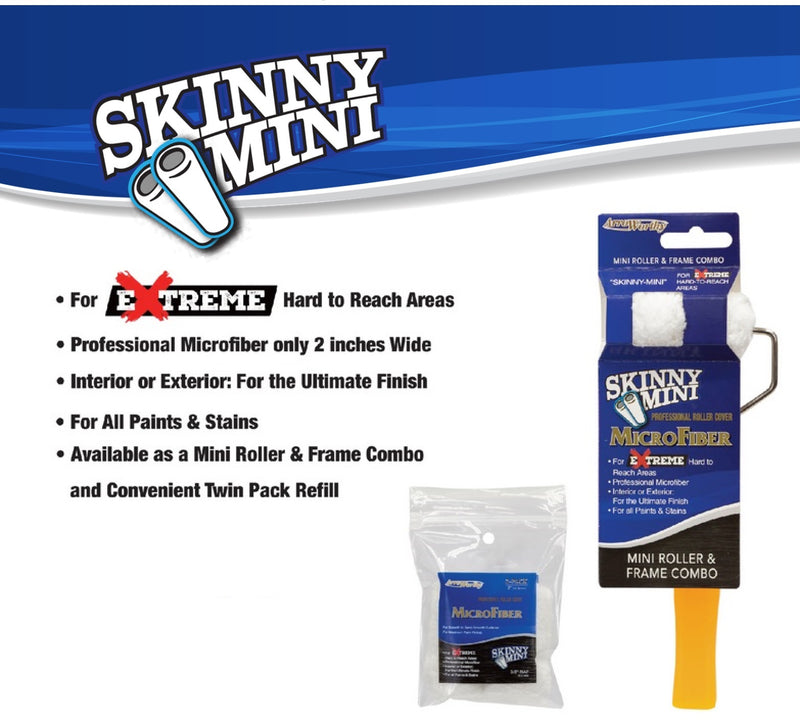 Arroworthy Skinny Mini 2" Inch Paint Roller Sleeve Frame Combo