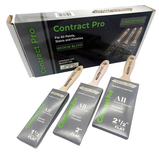 Arroworthy Paint Brush Contract Pro Straight Cut 3 Pack Beaver Tail Handle