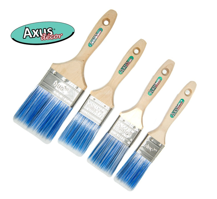 Axus Decor Blue Pro Paint Brush 4 Pack Professional Beavertail Paint Brush Set