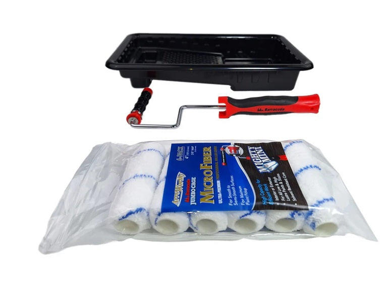 Arroworthy 8 Piece Painting Kit Deluxe Mighty Mini Jumbo Microfiber Roller Covers Painting Roller Kit 4 inch 3/8" 10mm