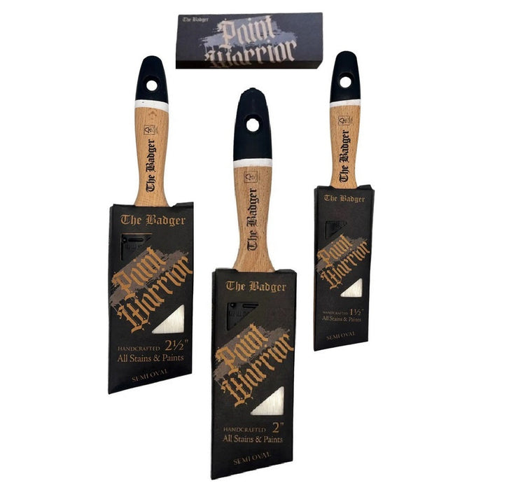 Paint Warrior BADGER Paint Brush Set BEAVERTAIL Oval Angle Nylon 1.5, 2, 2.5" in