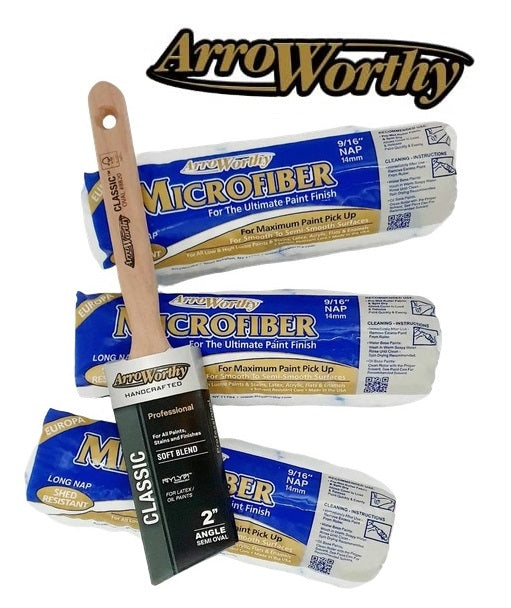 Arroworthy Paint Rollers Brush Classic Pro Pack 2"inch Brush 9"inch Microfibre Rollers