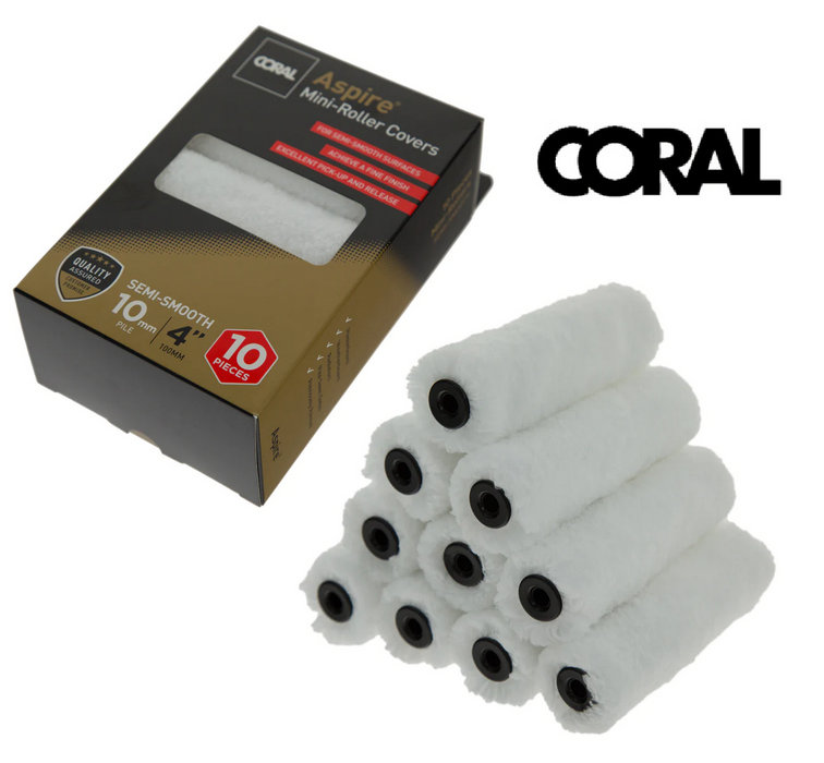 Coral Aspire 4" inch Mini Paint Roller Covers - 10 Sleeve Pack - 3 Sizes