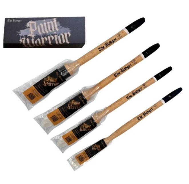 Paint Warrior BADGER Round Sash Paint Brush 4pc Oval Chisel Trim Nylon New