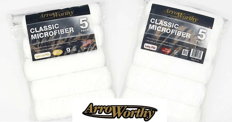 Arroworthy Paint Rollers Classic 9" Inch Five Sleeve Pack Microfiber Set