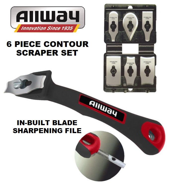 ALLWAY CONTOUR SCRAPER SET Six Piece Soft Grip File Store