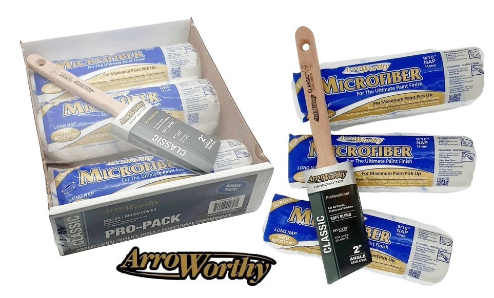 Arroworthy Classic Pro Pack - 2"inch Paint Brush 9"inch Microfibre Rollers - 4pc Set