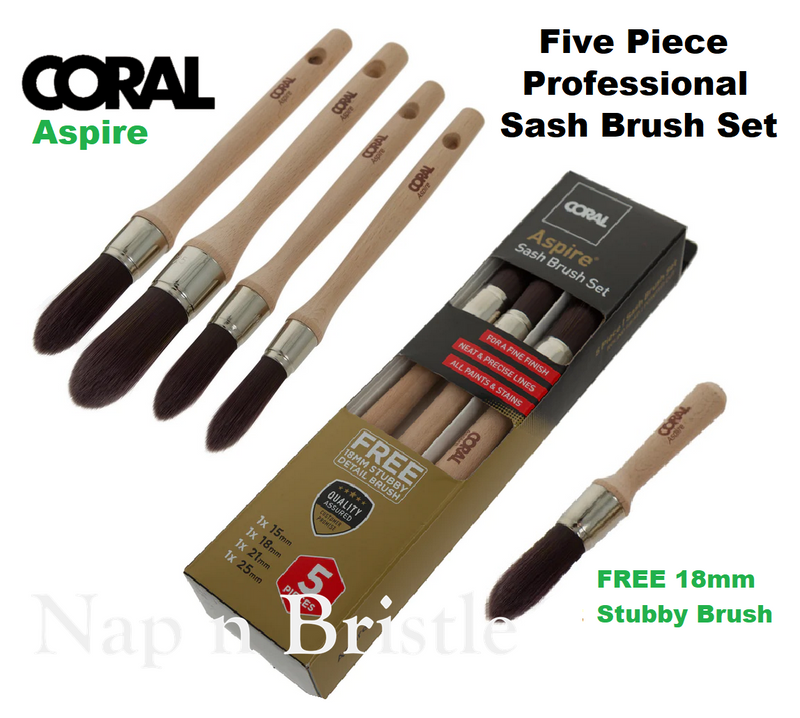 Coral Aspire Paint Brush Round Sash 5 Piece Set