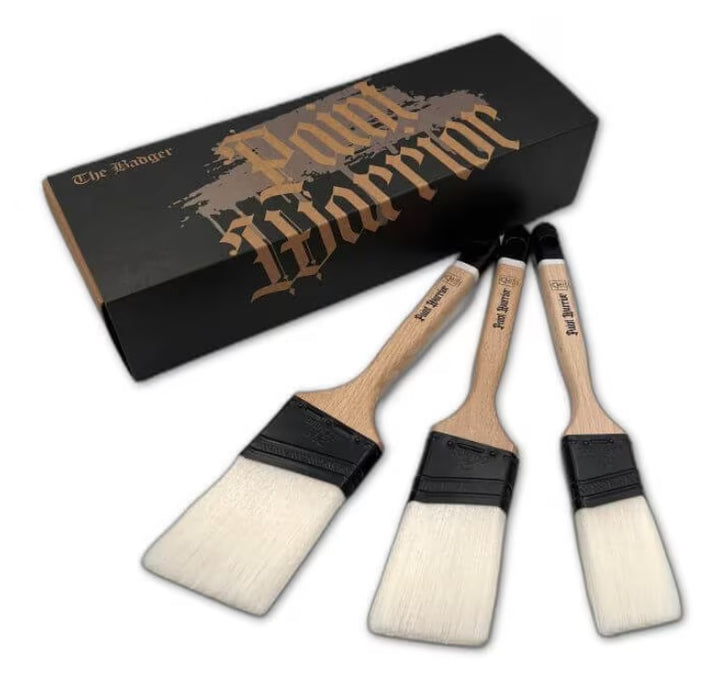 Paint Warrior BADGER Brush Set Flat Angled Long Handle Bundle Nylon 1.5, 2, 2.5"