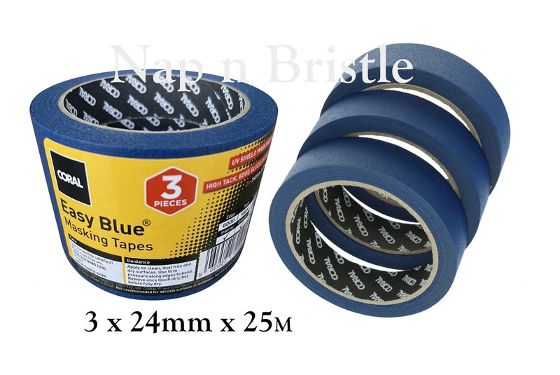 Coral Masking Tape 3 x Easy Blue Indoor Outdoor 24mm x 25m