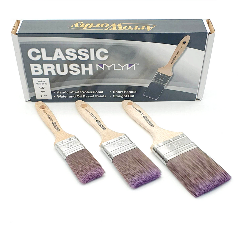 Arroworthy Paint Brush Classic Flat 3 Pack Straight Cut Beaver Tail Brush Set