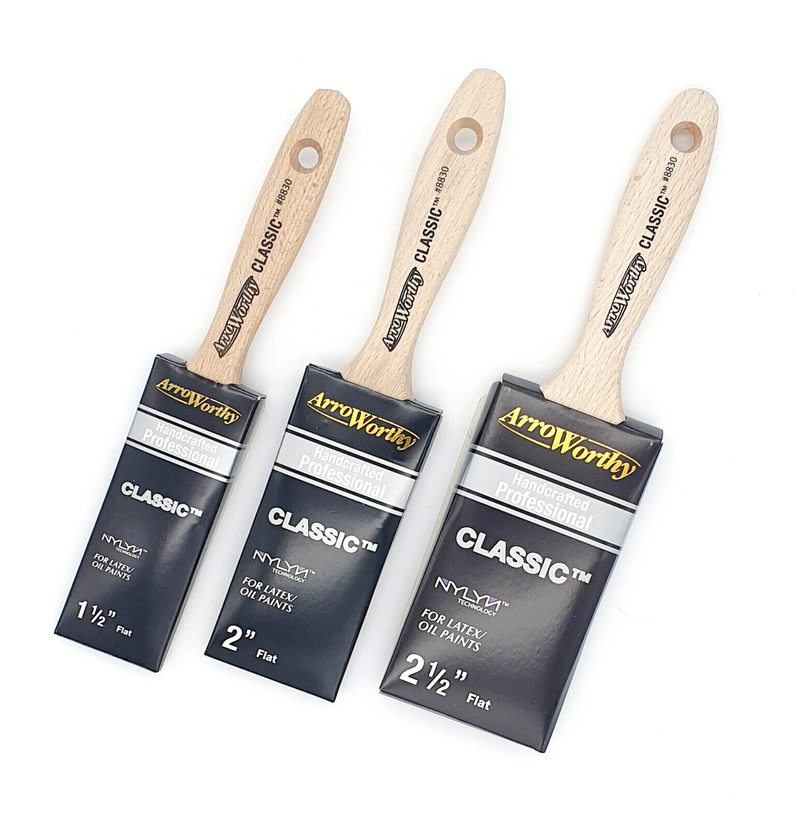 Arroworthy Paint Brush Classic Flat 3 Pack Straight Cut Beaver Tail Brush Set