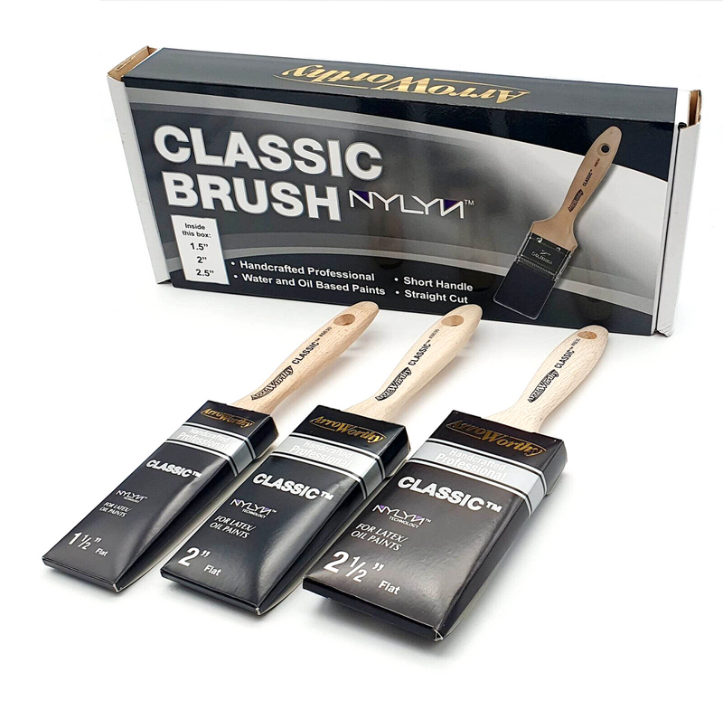 Arroworthy Paint Brush Classic Flat 3 Pack Straight Cut Beaver Tail Brush Set