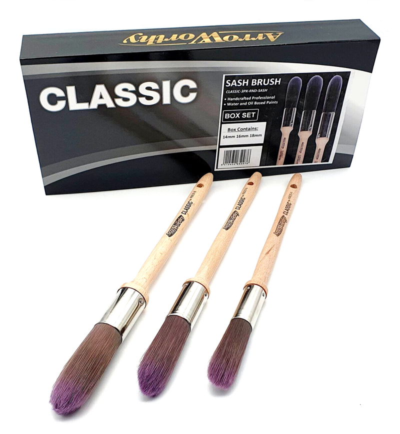 Arroworthy Paint Brush Round Chisel Sash Classic Oval 3 Piece Paint Brush Set
