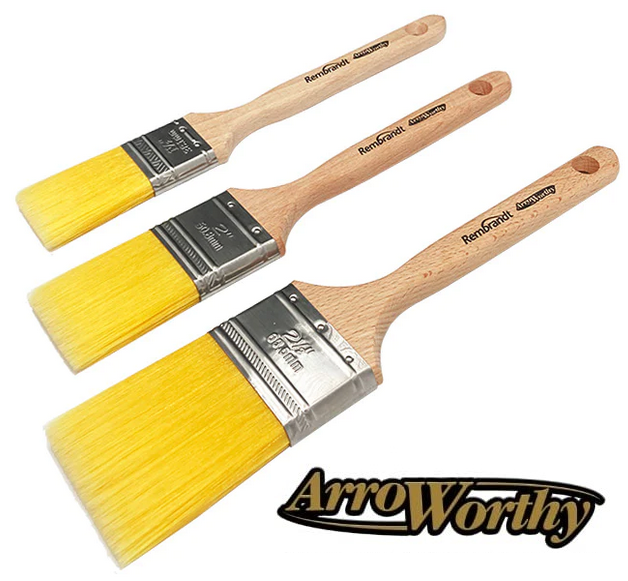 Arroworthy Paint Brush Rembrandt Long Handle Flat Straight 3 Piece Brush Set