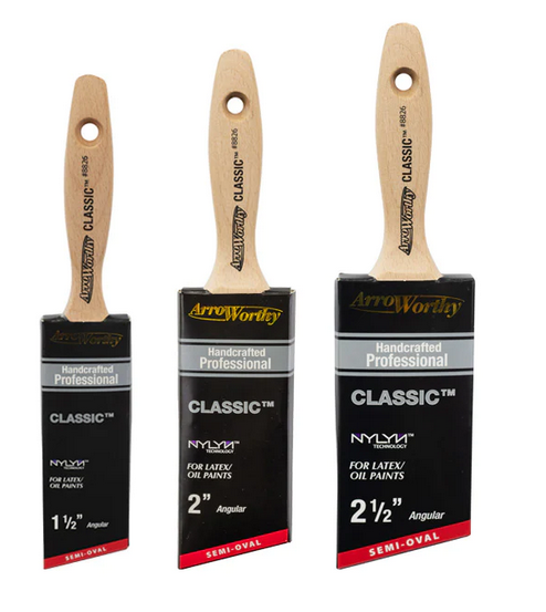 Arroworthy Paint Brush Classic Semi-Oval Beaver Tail Angled 3 Piece Brush Set