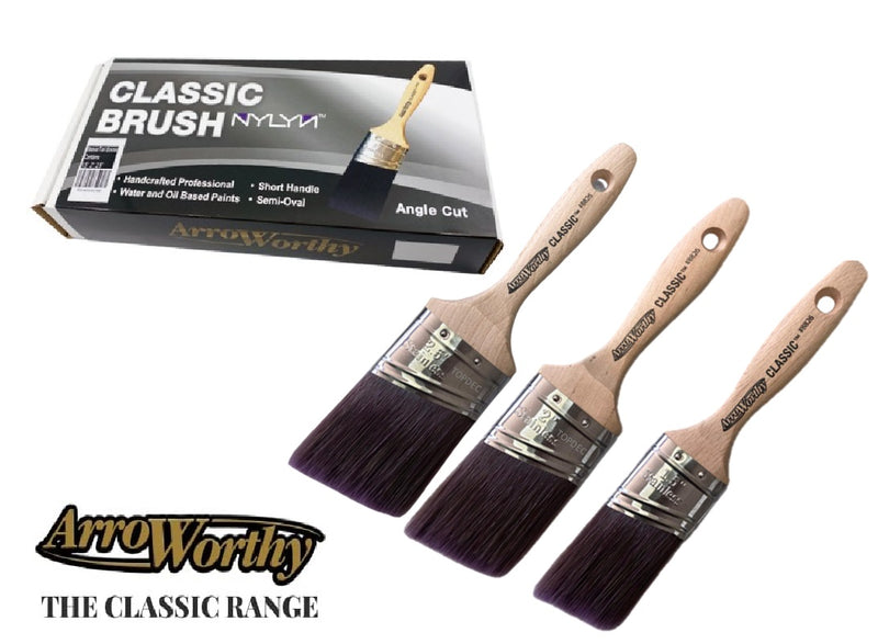 Arroworthy Paint Brush Classic Semi-Oval Beaver Tail Angled 3 Piece Brush Set