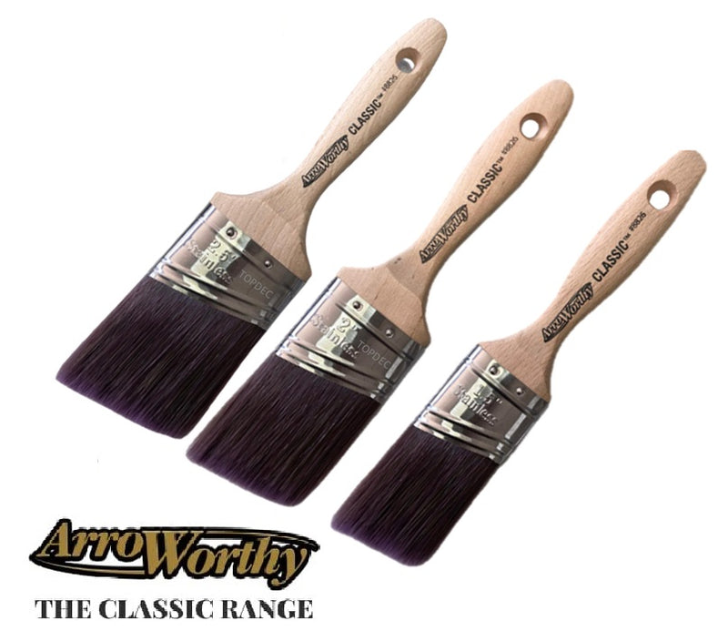 Arroworthy Paint Brush Classic Semi-Oval Beaver Tail Angled 3 Piece Brush Set