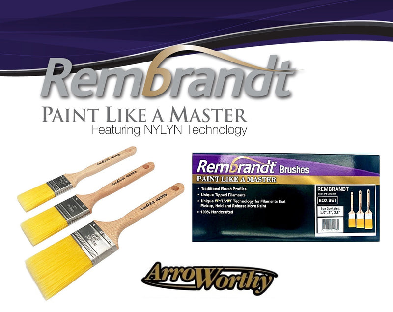 Arroworthy Paint Brush Rembrandt Long Handle Flat Straight 3 Piece Brush Set