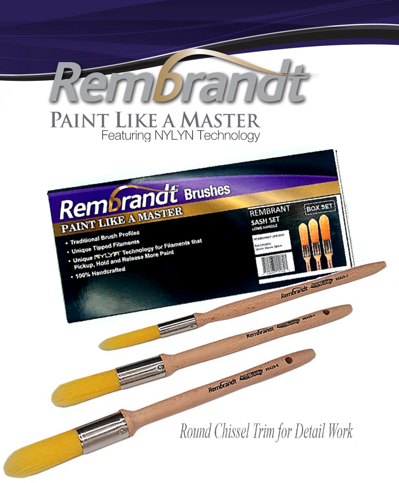 Arroworthy Paint Brush 3pc Round Chisel Rembrandt Oval Sash Set